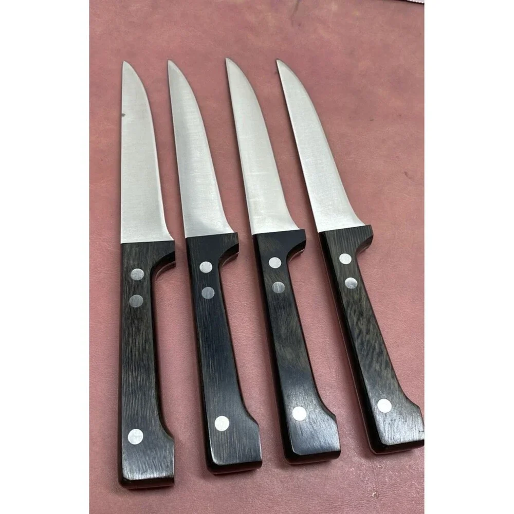 Vtg Dansk Steak Knives Set of 4 Unserrated Teak Handle Stainless Steel GC Japan